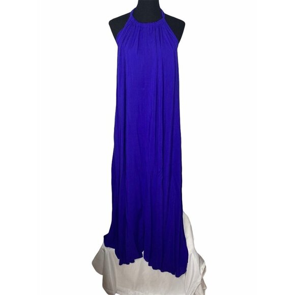 NWT Karen T Design Womens OS Sleeveless Halter Blue Full Length Casual Dress - Picture 1 of 8